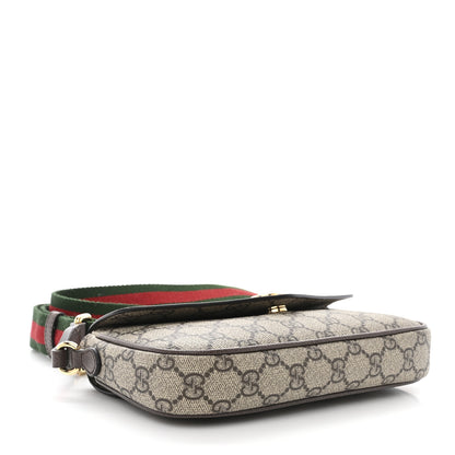 Gucci GG Supreme Monogram Textured Dollar Calfskin Web Mini Ophidia Envelope Shoulder Bag Beige Ebony New Acero 4 of 11