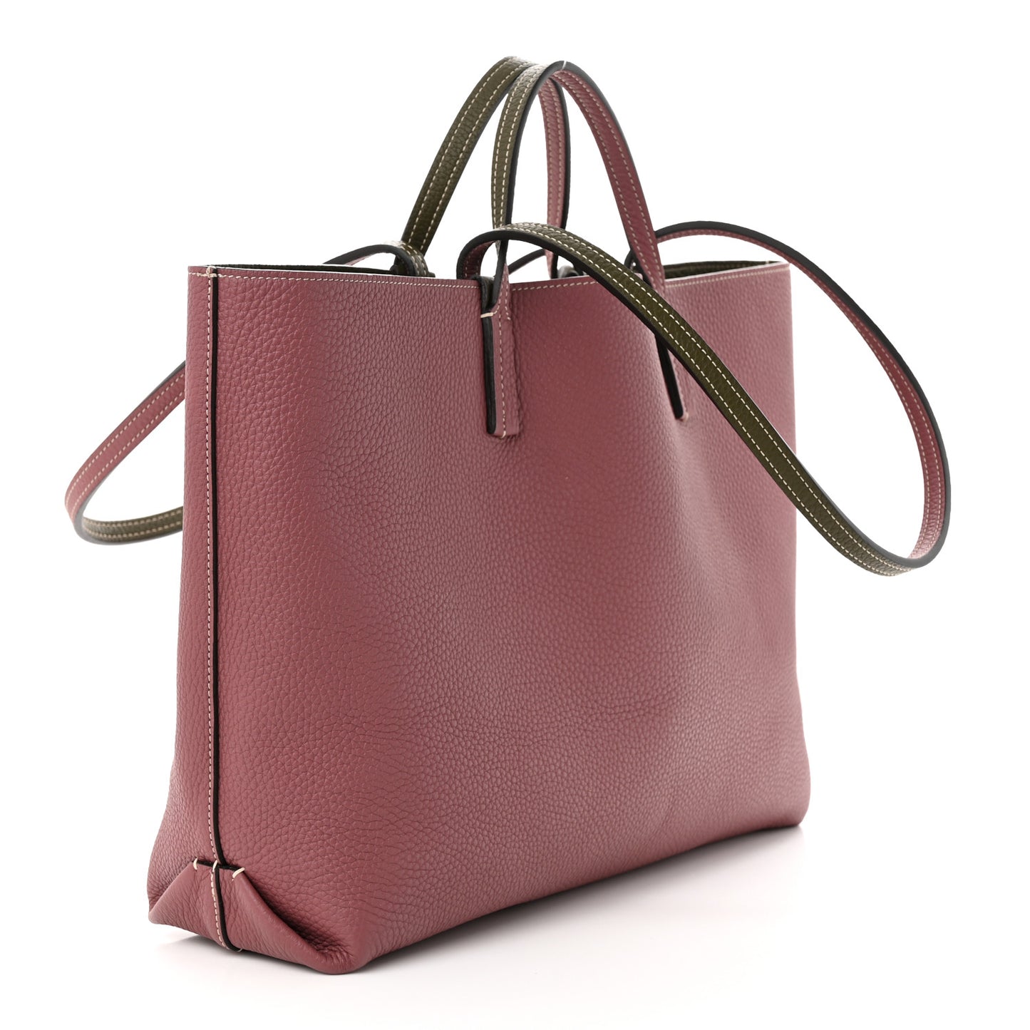 Taurillon Blush Calfskin Reversible Tote Dark Green Pink