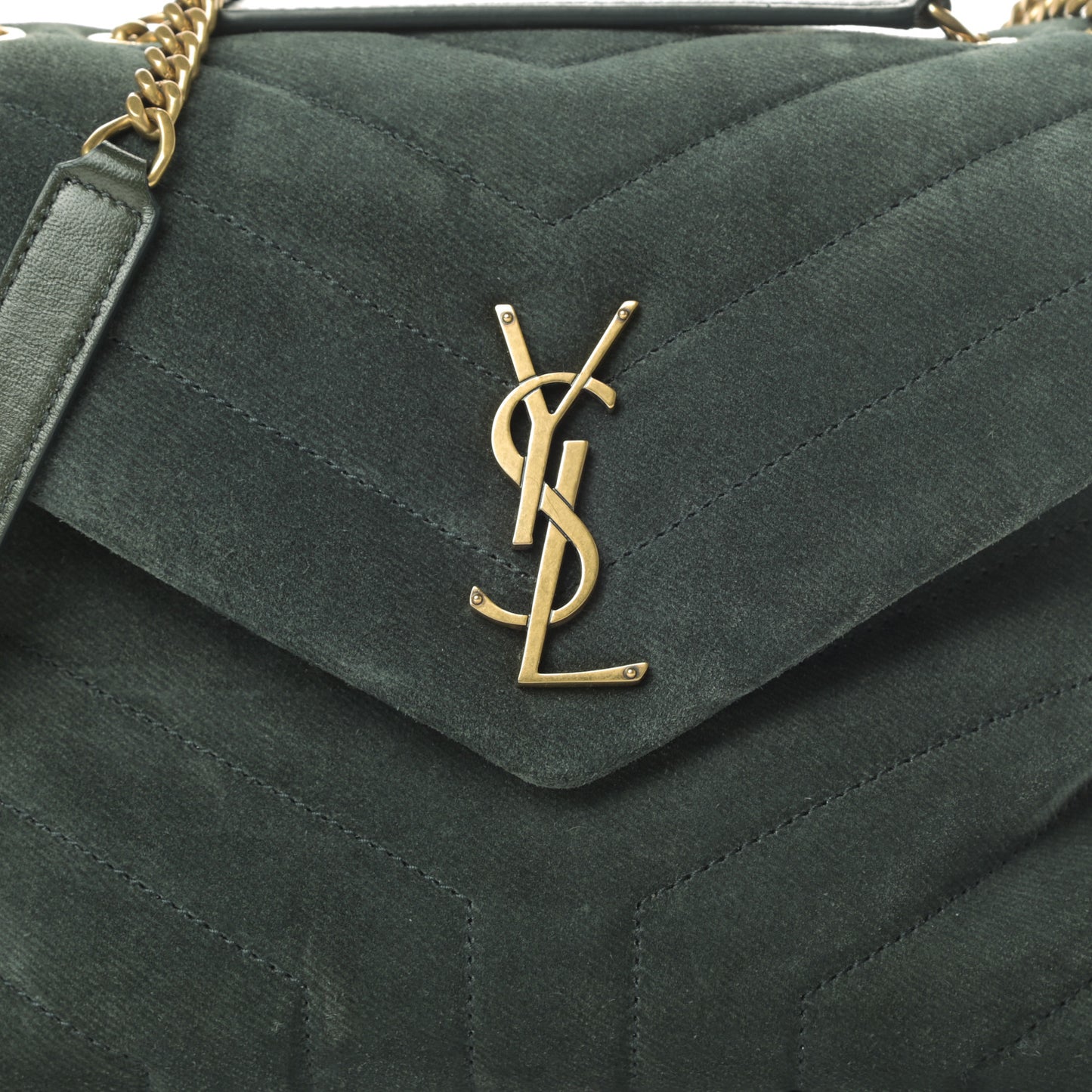 Suede Calfskin Y Quilted Monogram Small Loulou Chain Satchel Green