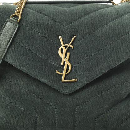 Saint Laurent Suede Calfskin Y Quilted Monogram Small Loulou Chain Satchel Green 8 of 11