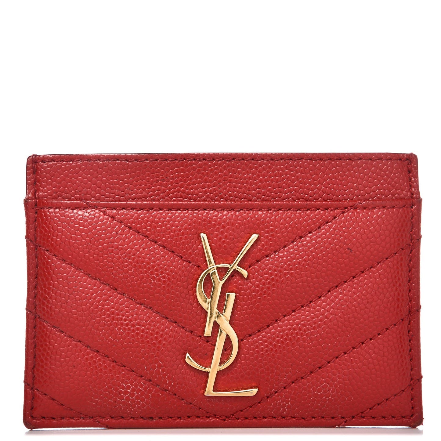 Grain De Poudre Matelasse Chevron Monogram Credit Card Case Lipstick Red