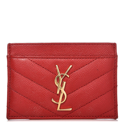 Saint Laurent Grain De Poudre Matelasse Chevron Monogram Credit Card Case Lipstick Red 1 of 8