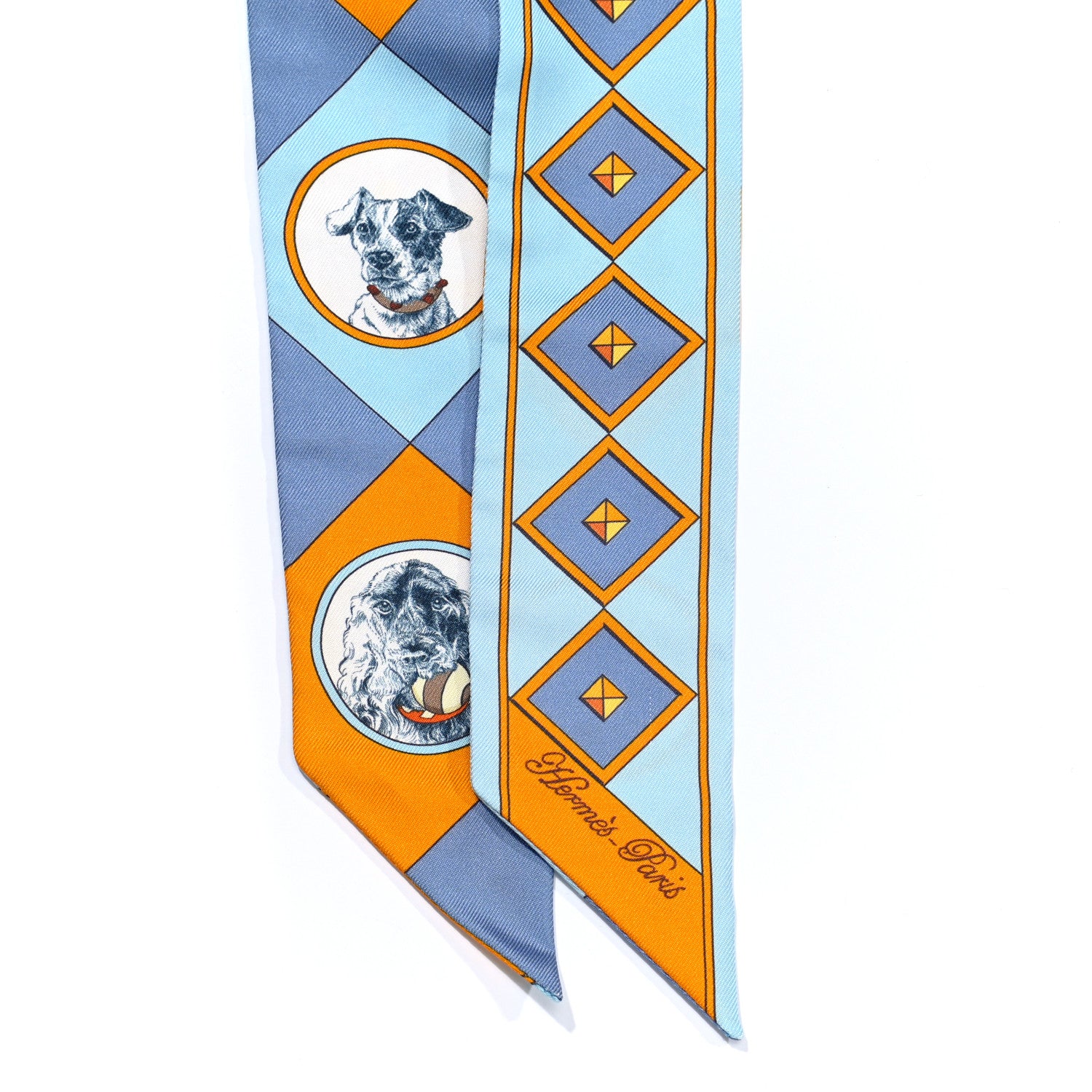 Hermes Silk Colliers Et Chiens Twilly Ciel Orange Gris Bleuete 2 of 4