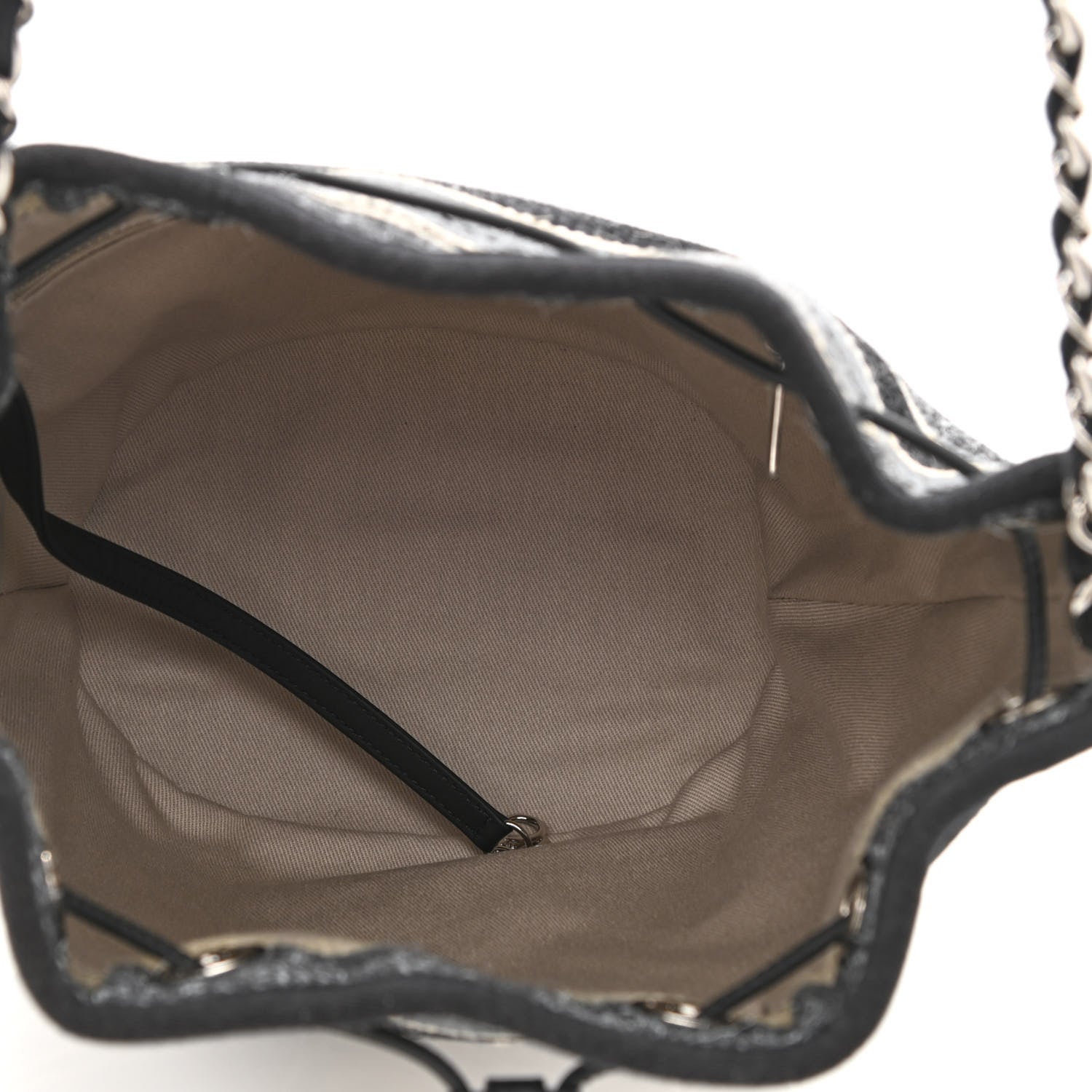 Chanel Striped Canvas Deauville Drawstring Bag Grey Black 5 of 10