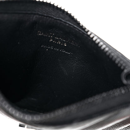 Saint Laurent Grain De Poudre Matelasse Chevron Monogram Fragments Zippered Card Case Black 10 of 11