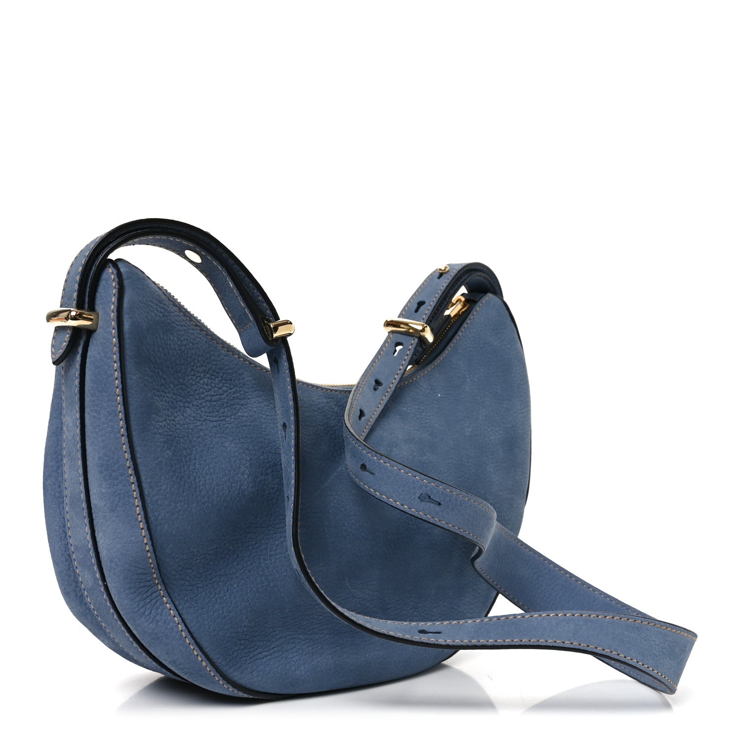 Prada Nubuck Small Arque Shoulder Bag Aviation Blue 3 of 9