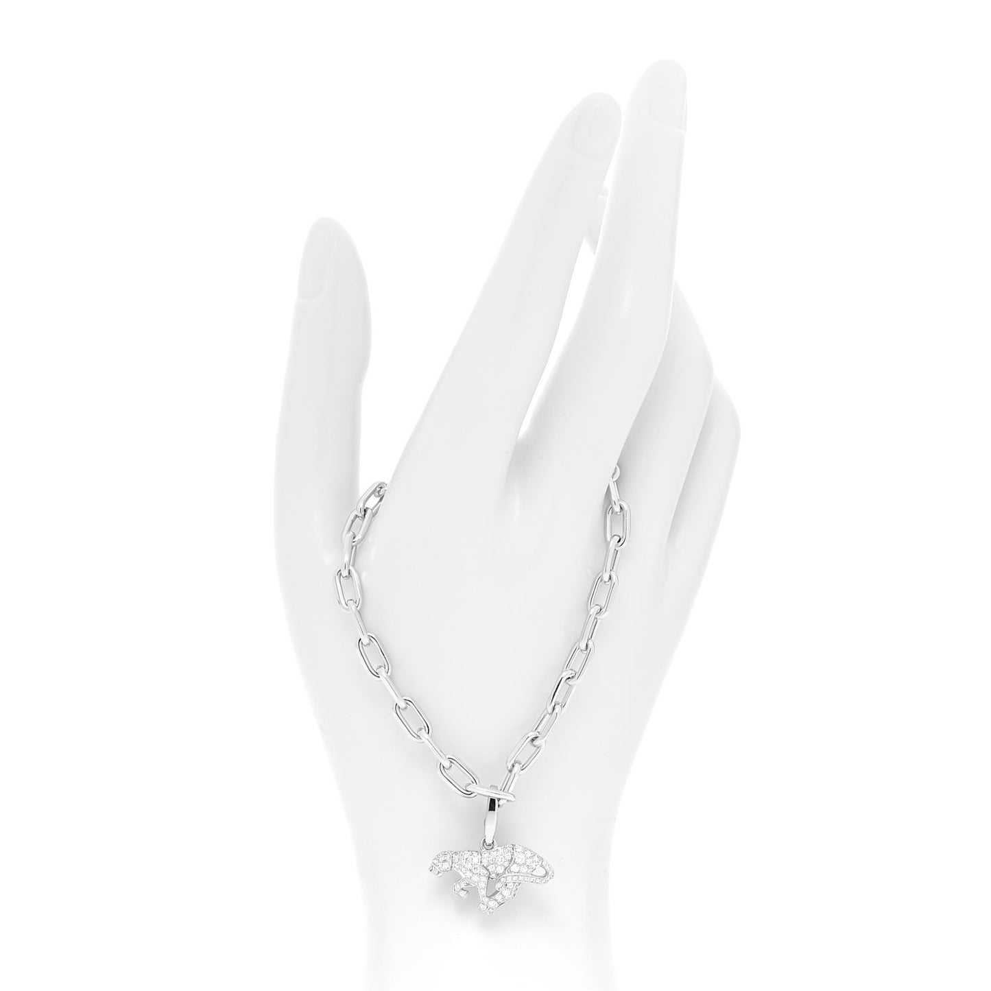 18K White Gold Diamond Panthere Charm Bracelet