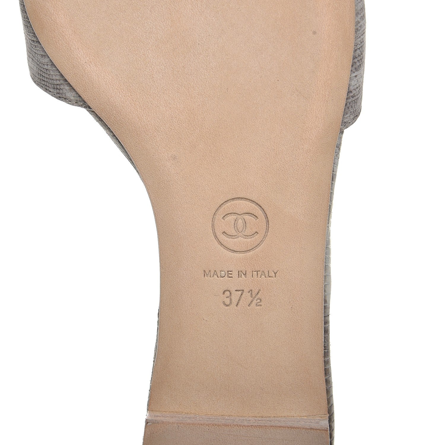 Chanel Lizard Pearl CC Sandals 37.5 Grey White 7 of 9