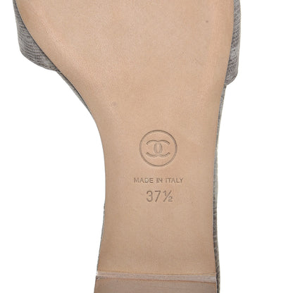 Chanel Lizard Pearl CC Sandals 37.5 Grey White 7 of 9