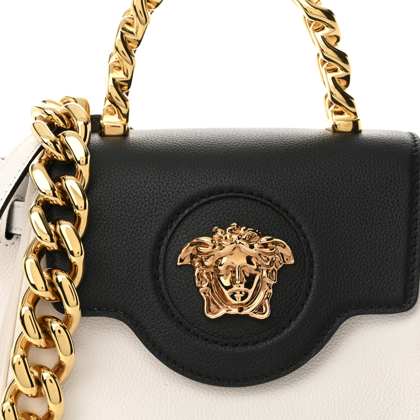 Grained Calfskin Small La Medusa Top Handle Bag Black White
