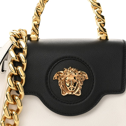Versace Grained Calfskin Small La Medusa Top Handle Bag Black White 7 of 9