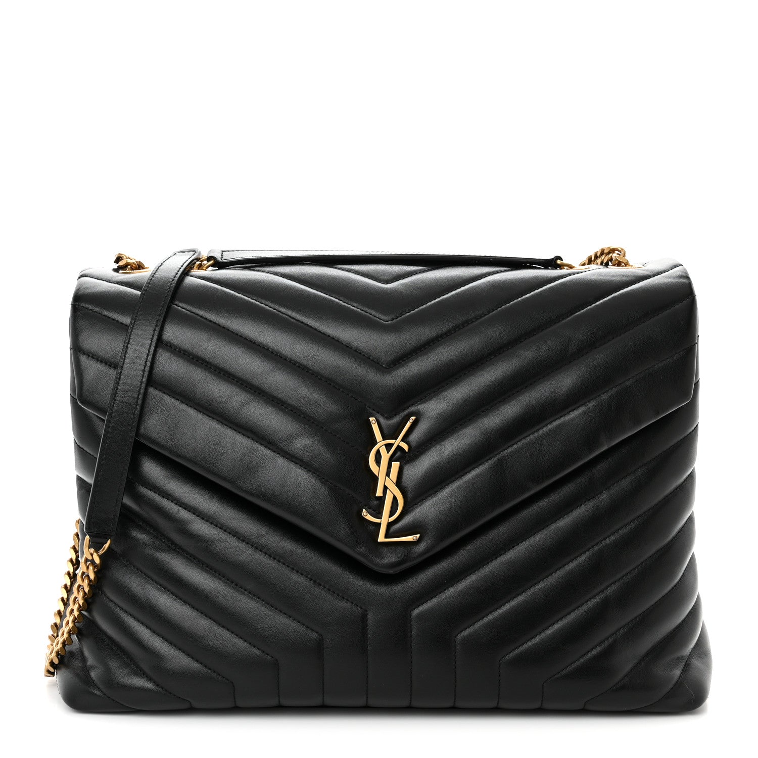 Saint Laurent Calfskin Y Quilted Monogram Large Loulou Chain Satchel Black 1 of 13