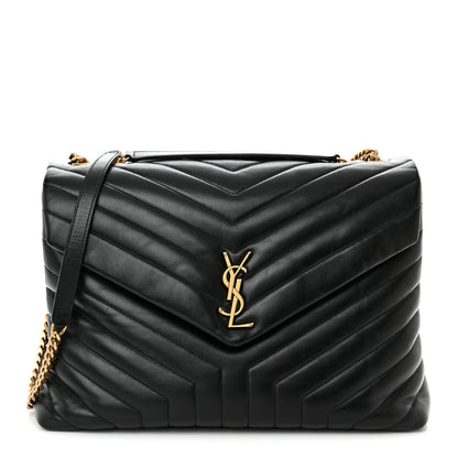 Saint Laurent Calfskin Y Quilted Monogram Large Loulou Chain Satchel Black 1 of 13