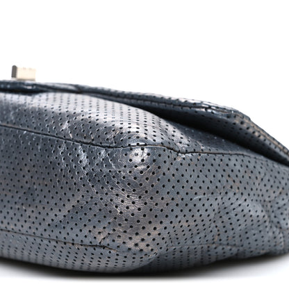 Chanel Metallic Crackled Calfskin Perforated Drill Flap Silver 10 of 11