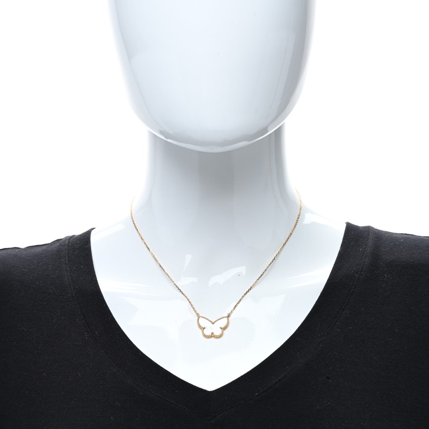 18k Yellow Gold Mother of Pearl Lucky Alhambra Butterfly Pendant Necklace