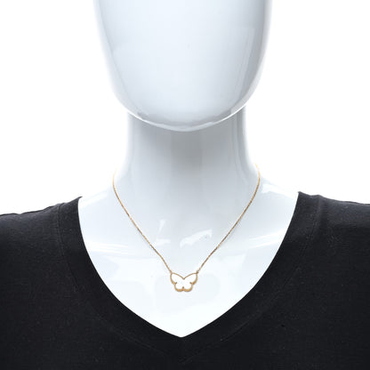 Van Cleef & Arpels 18k Yellow Gold Mother of Pearl Lucky Alhambra Butterfly Pendant Necklace 3 of 4