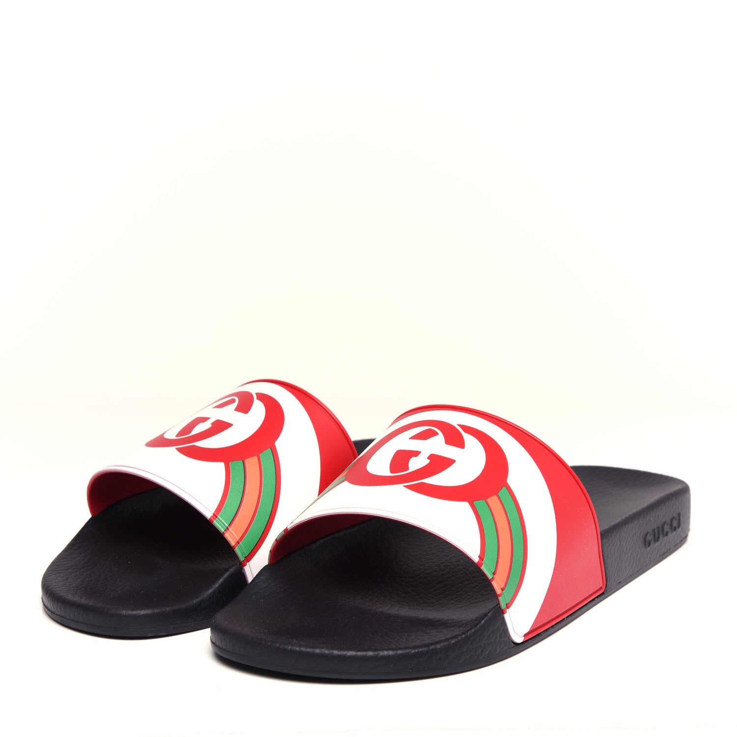 Gucci Rubber GG Rainbow Mens Pursuit Pool Slide Sandals 11 Live Red Multicolor 3 of 11