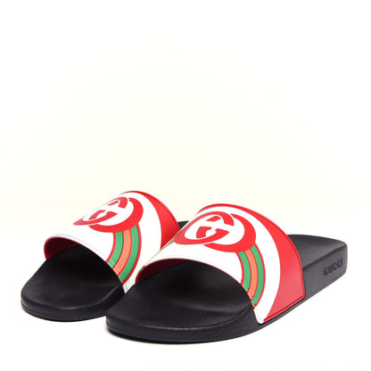 Gucci Rubber GG Rainbow Mens Pursuit Pool Slide Sandals 11 Live Red Multicolor 3 of 11
