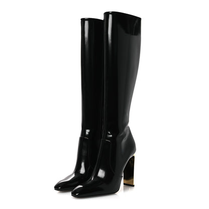 Saint Laurent Vitello Marilyn Auteuil 105 Knee High Zip Boots 38.5 Black 4 of 10