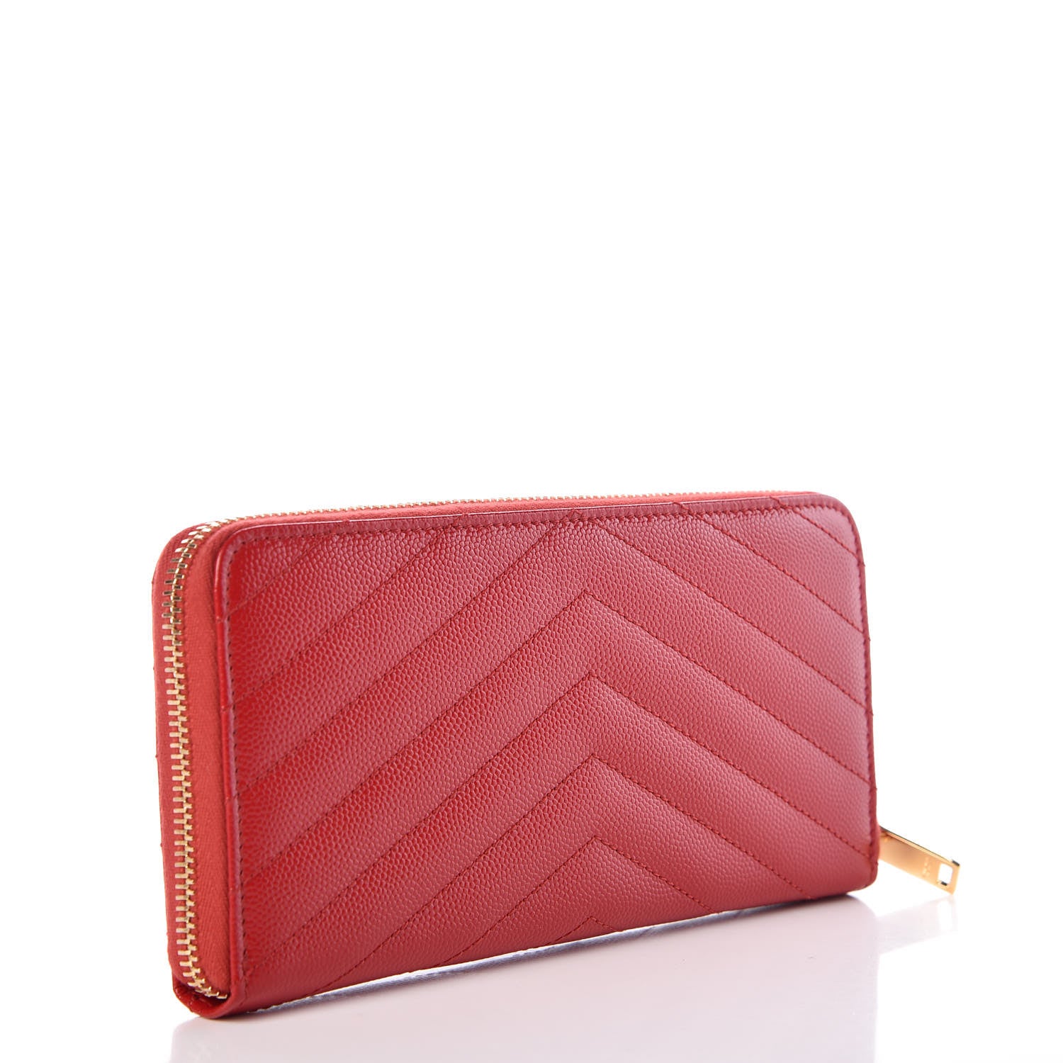 Saint Laurent Grain De Poudre Matelasse Chevron Monogram Zip Around Wallet Red 3 of 8