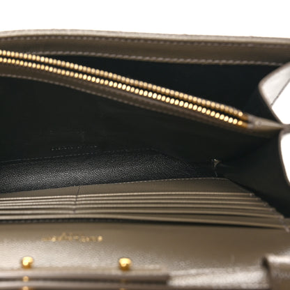 Saint Laurent Grain De Poudre Mixed Matelasse Triquilt Monogram Chain Wallet Dark Beige 5 of 9