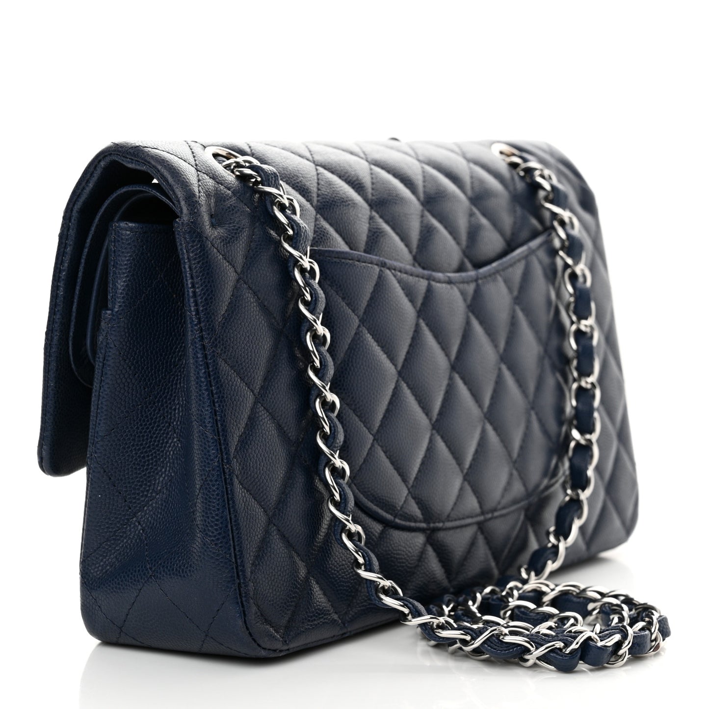 Caviar Quilted Medium Double Flap Navy