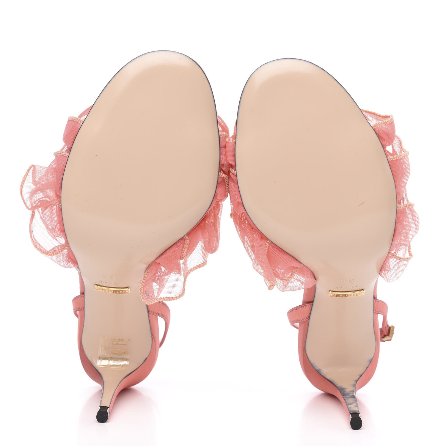 Gucci Tulle Ruffle Mid Heel Slingback Sandals 38 Peach White 5 of 9