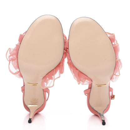 Gucci Tulle Ruffle Mid Heel Slingback Sandals 38 Peach White 5 of 9