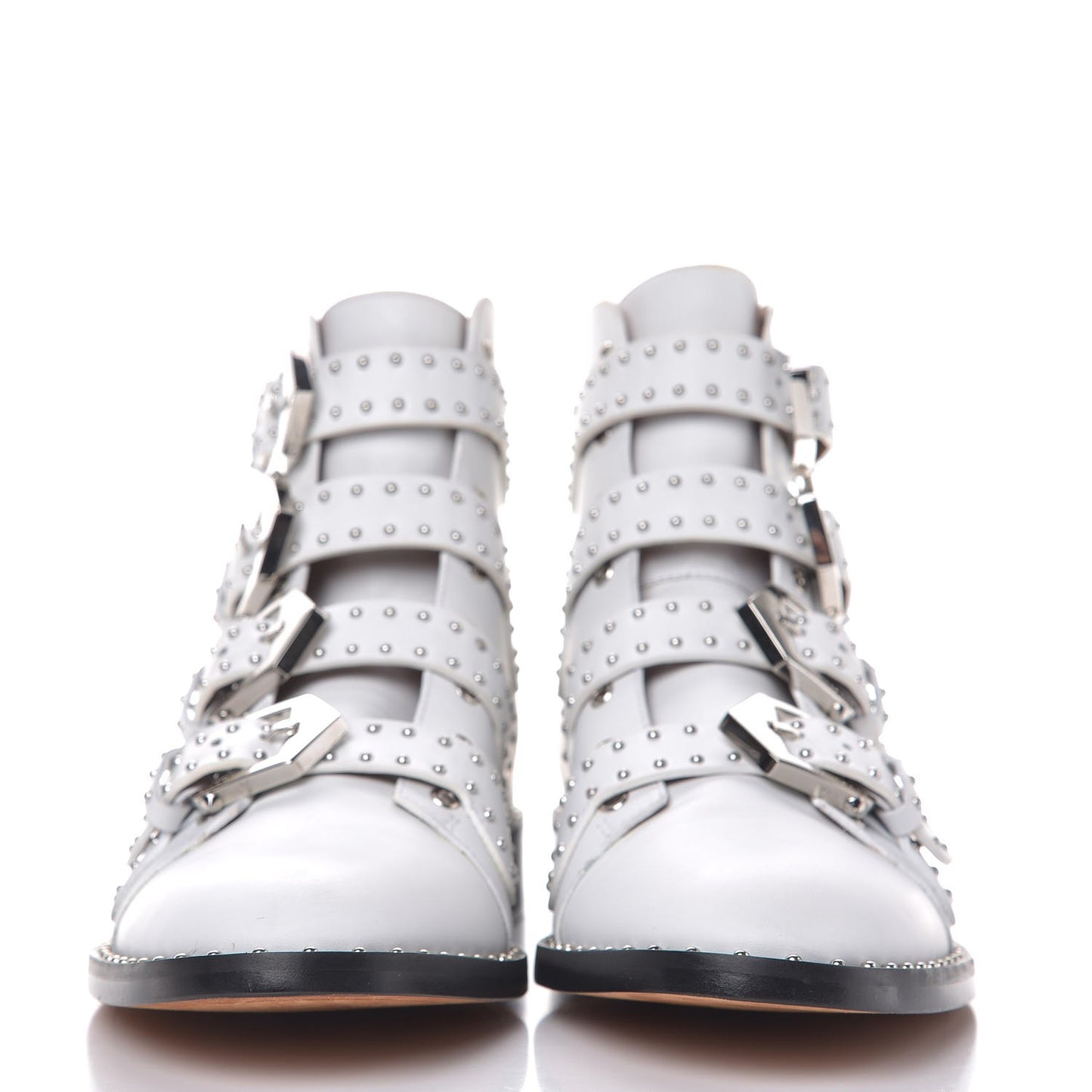 Calfskin Studded Prue Buckle Bootie 38.5 White