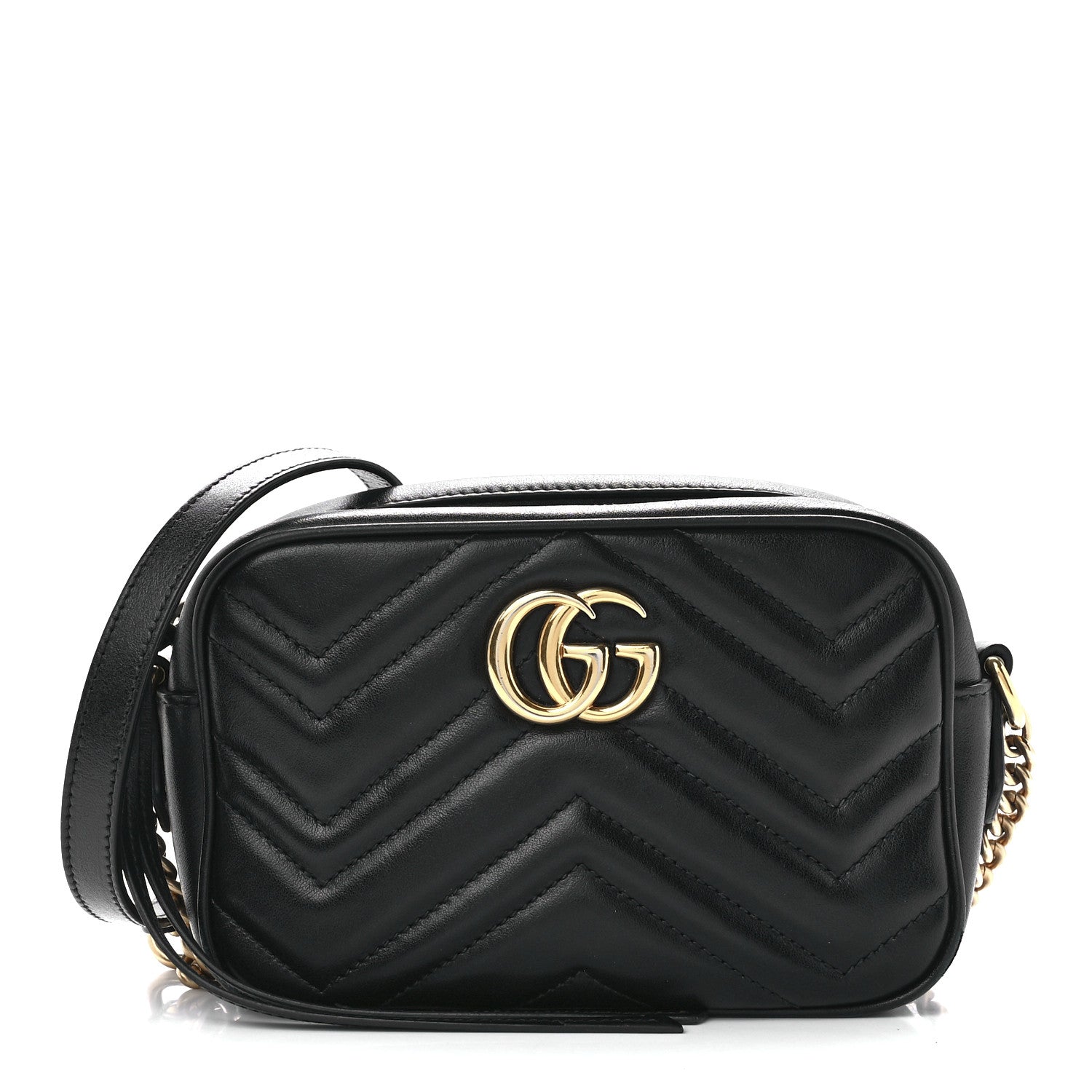 Gucci Calfskin Matelasse Mini GG Marmont Chain Shoulder Bag Black 1 of 15