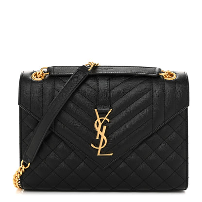 Saint Laurent Grain De Poudre Textured Mixed Matelasse Triquilt Medium Monogram Satchel Black 1 of 11