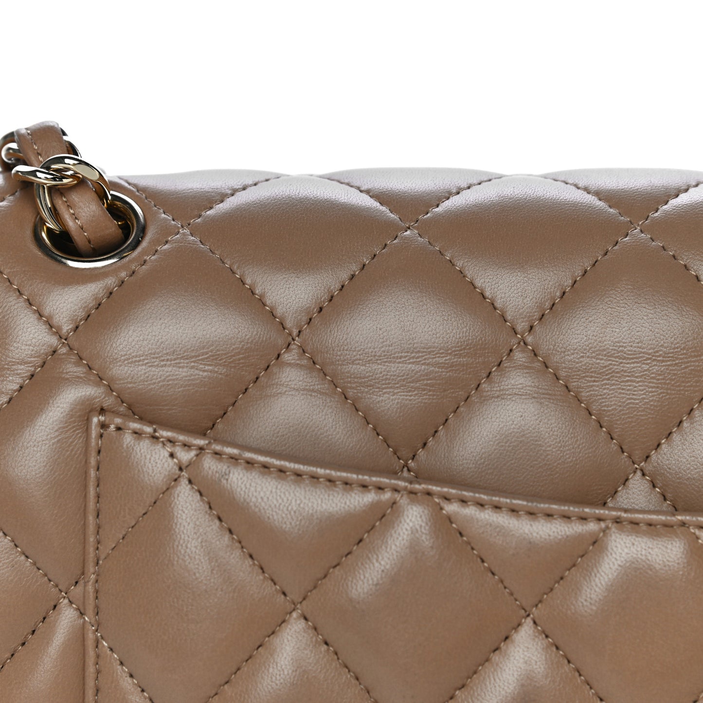 Lambskin Quilted Jumbo Double Flap Dark Beige