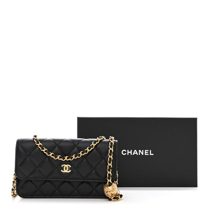 Chanel Lambskin Pearl Crush Quilted Flap Phone Holder With Chain Black 12 of 12