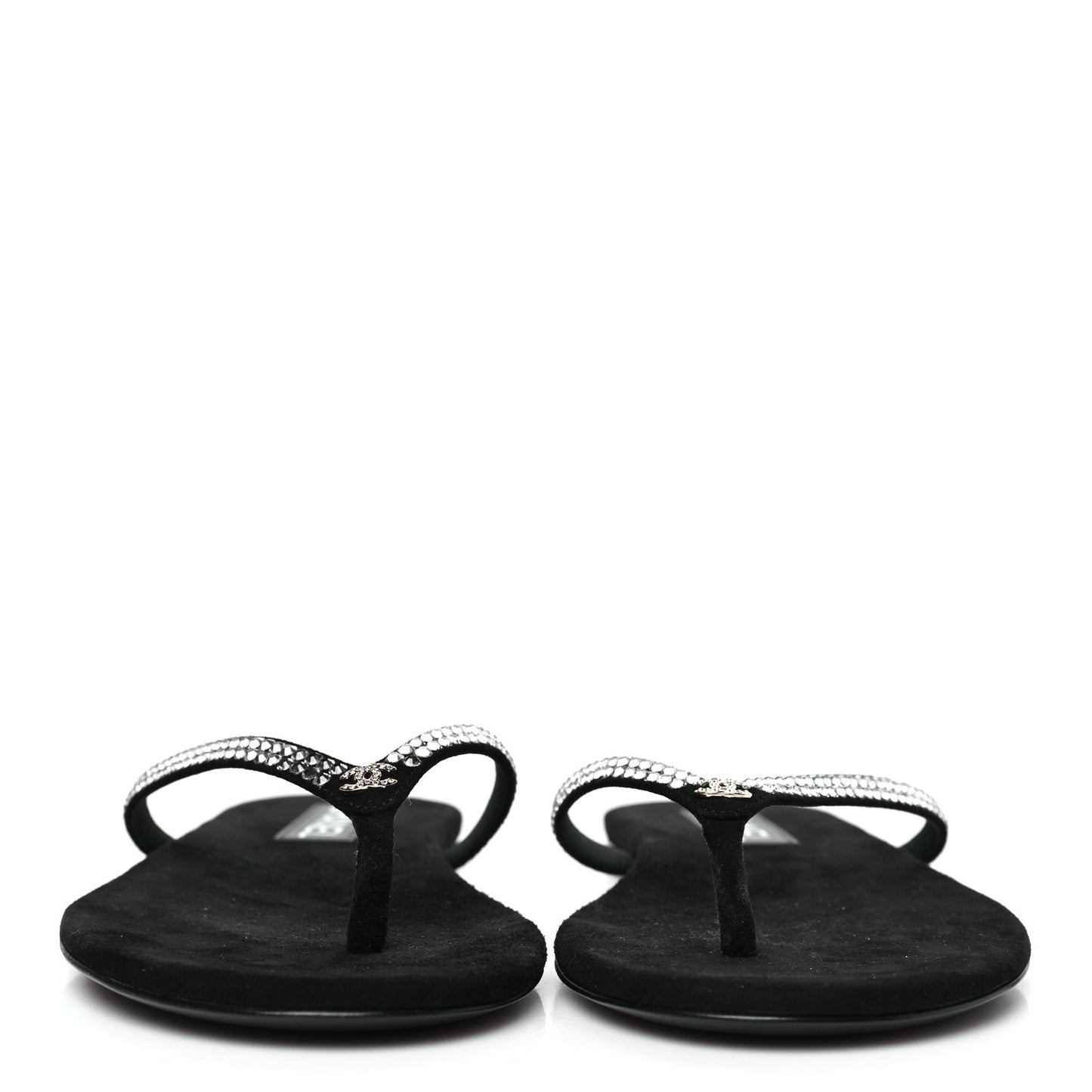 Suede Kidskin Strass CC Thong Sandals 40 Black