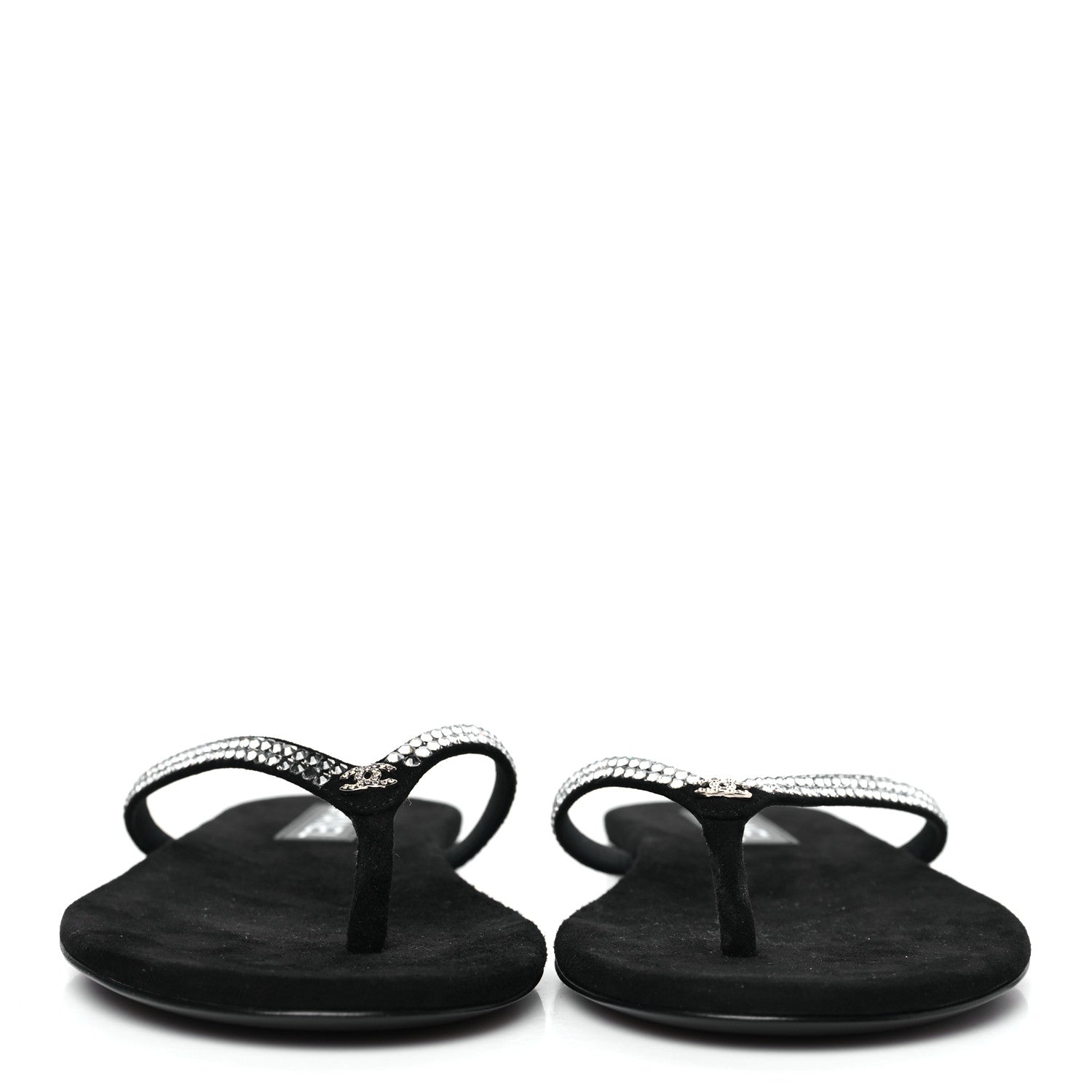 Chanel Suede Kidskin Strass CC Thong Sandals 40 Black 3 of 9