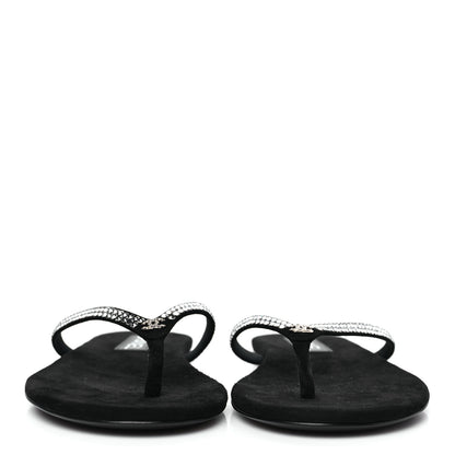 Chanel Suede Kidskin Strass CC Thong Sandals 40 Black 3 of 9