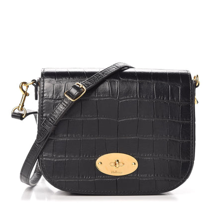 Mulberry Deep Calfskin Crocodile Embossed Small Darley Black 1 of 7