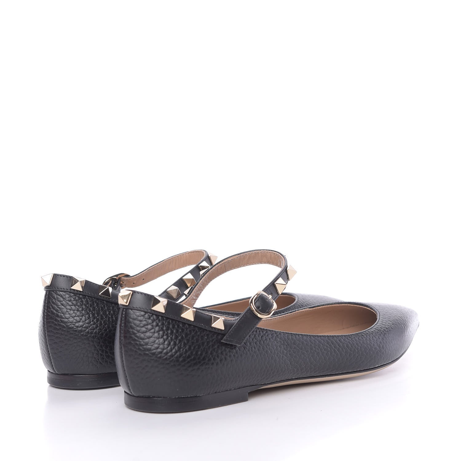 Valentino Garavani Pebbled Calfskin Rockstud Ankle Strap Ballerina Flats 36 Black 4 of 12
