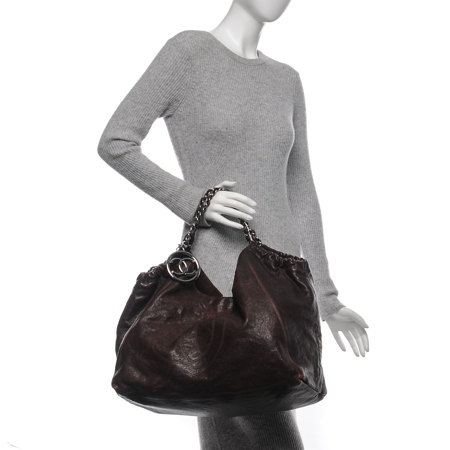 Distressed Caviar XL Coco Cabas Brown