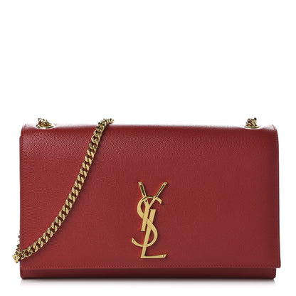Saint Laurent Grain De Poudre Medium Monogram Kate Satchel Red 1 of 9
