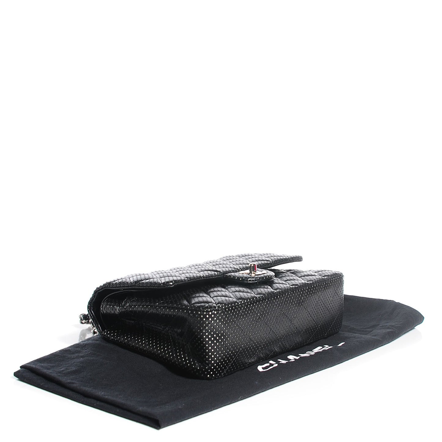 Lambskin Perforated Medium Double Flap Black