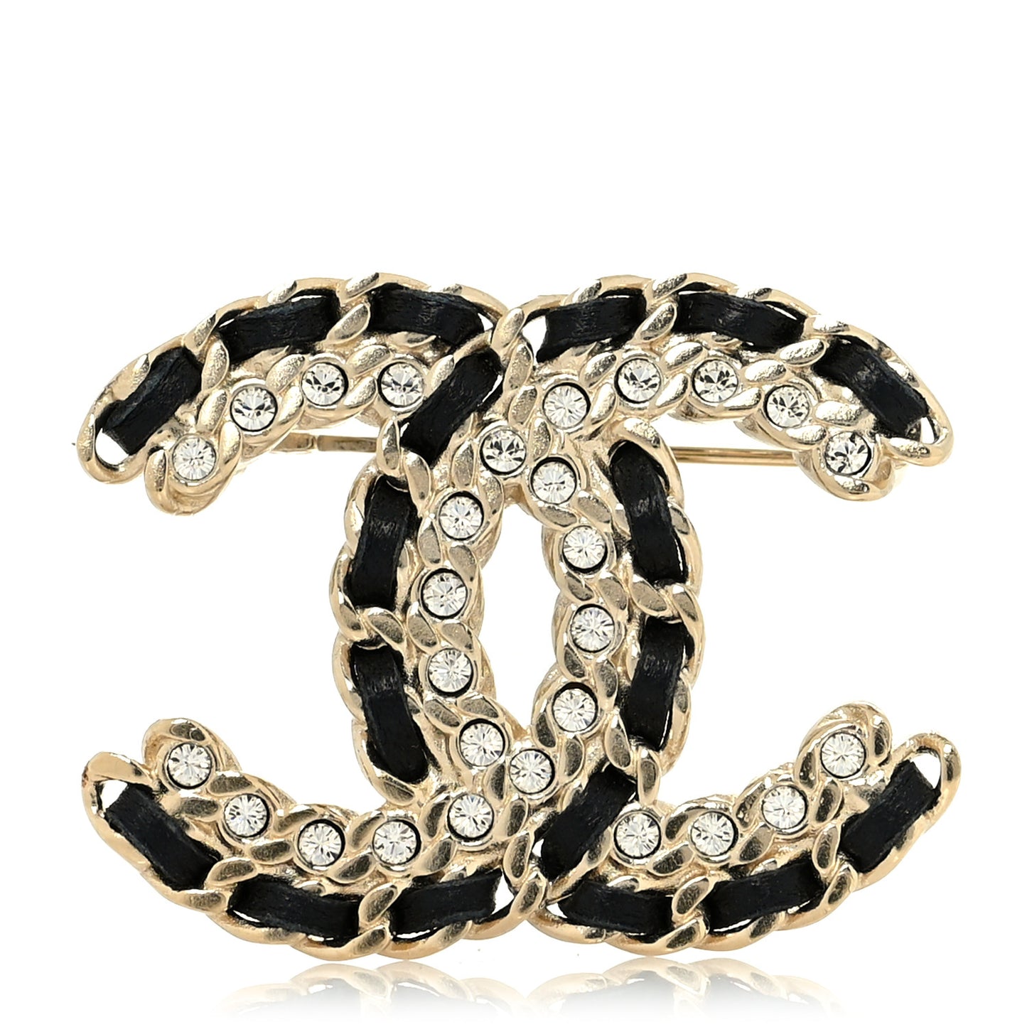 Lambskin Crystal Vintage Allure CC Chain Brooch Black Gold