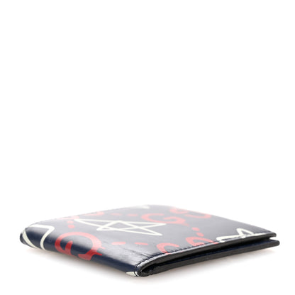 Gucci Calfskin GucciGhost Print Bi-Fold Wallet Blue Agata Hibiscus Red 4 of 10