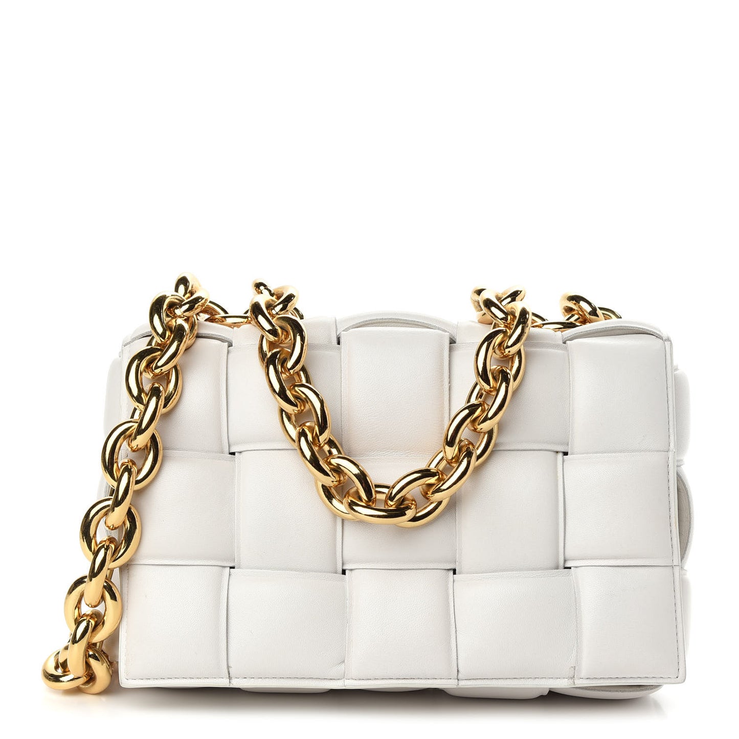 Lambskin Maxi Intreccio Padded Chain Cassette Crossbody Bag White