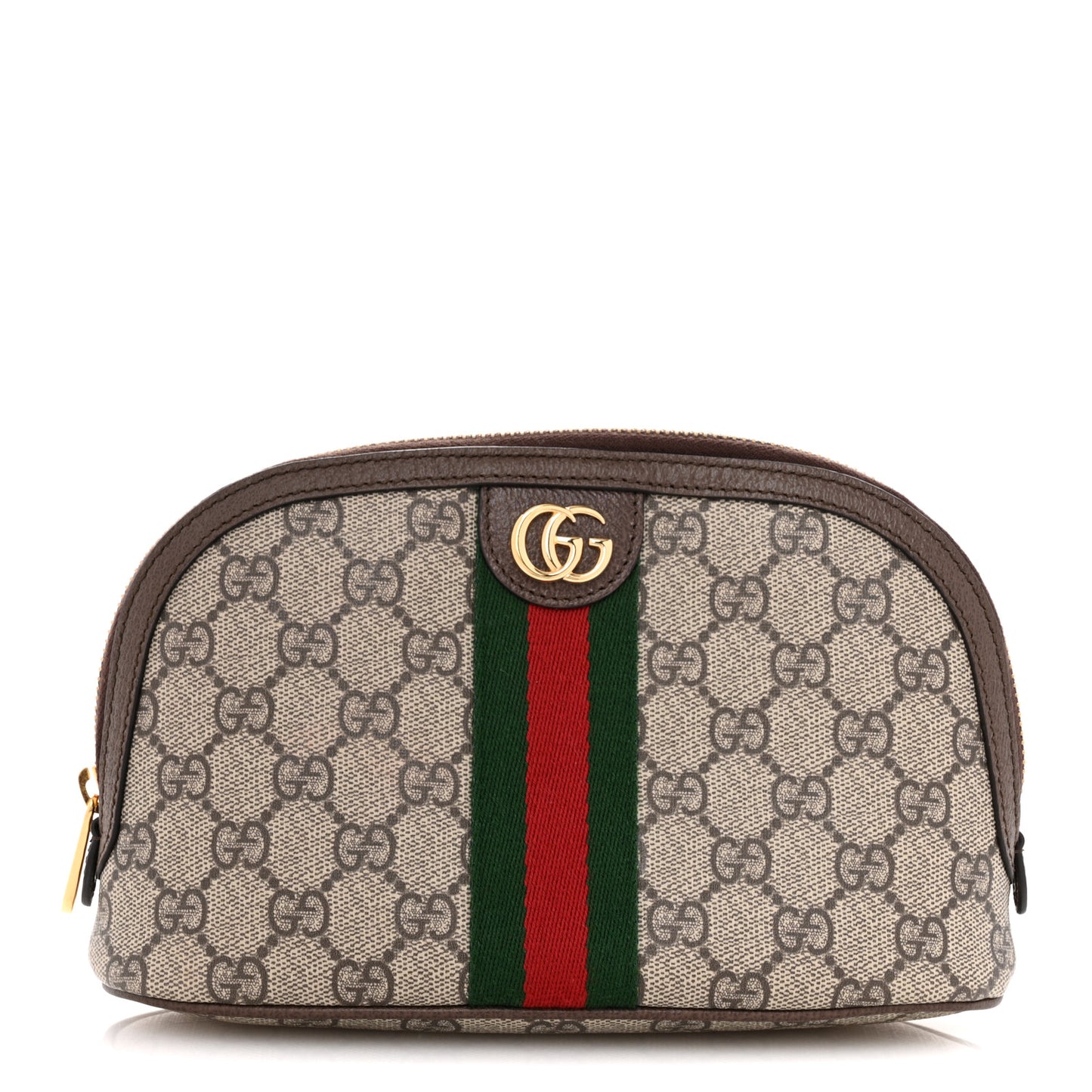 GG Supreme Monogram Textured Calfskin Web Large Ophidia Cosmetic Case Beige Ebony New Acero