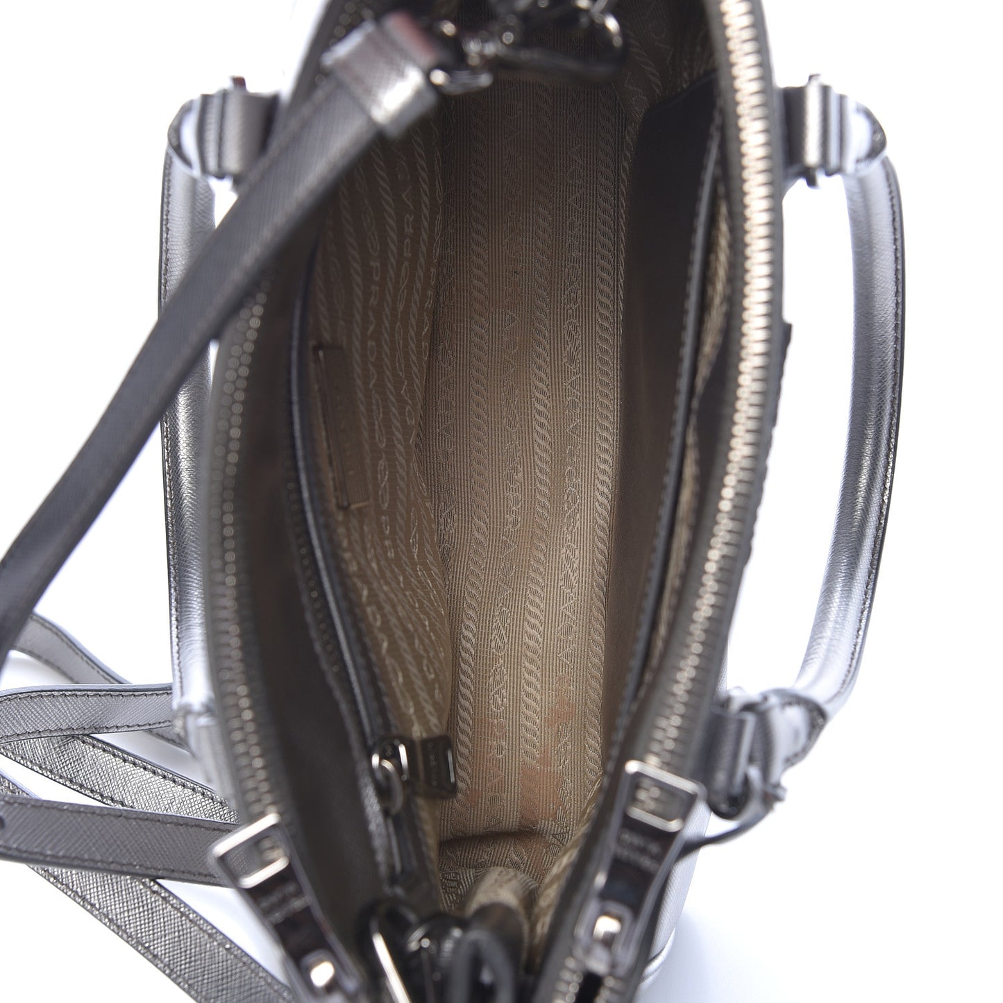 Metallic Saffiano Small Galleria Double Zip Tote Cromo