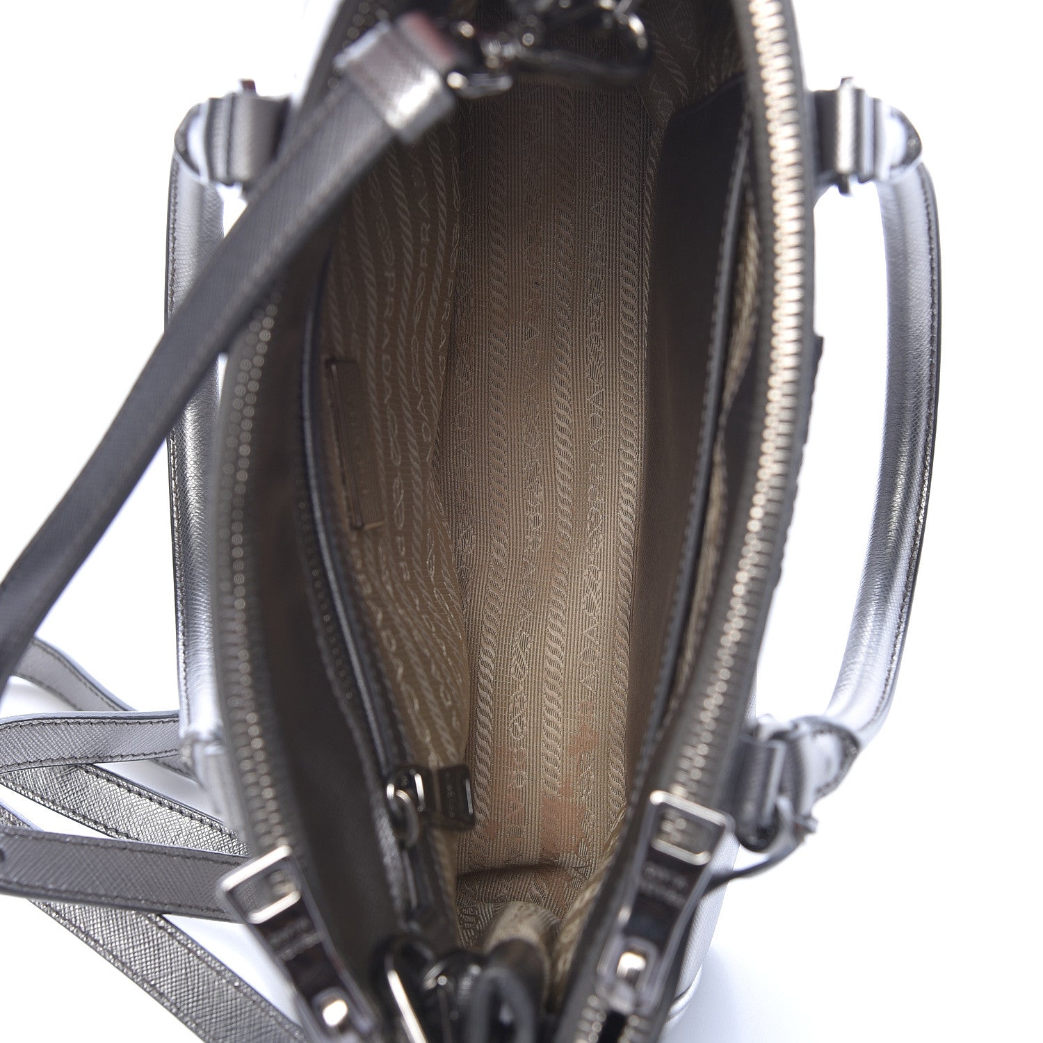 Prada Metallic Saffiano Small Galleria Double Zip Tote Cromo 5 of 13