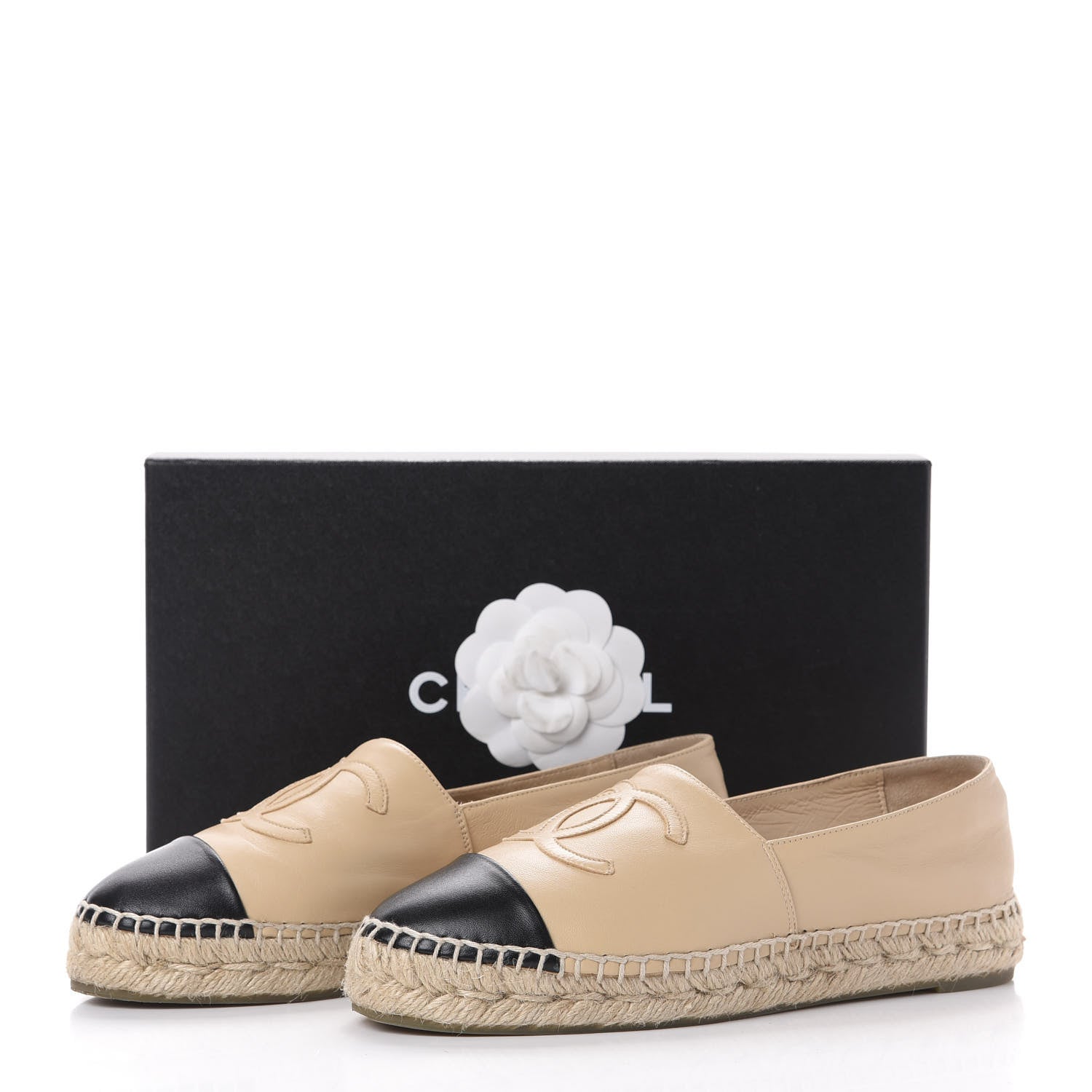 Chanel Lambskin CC Espadrilles 37 Beige Black 12 of 12