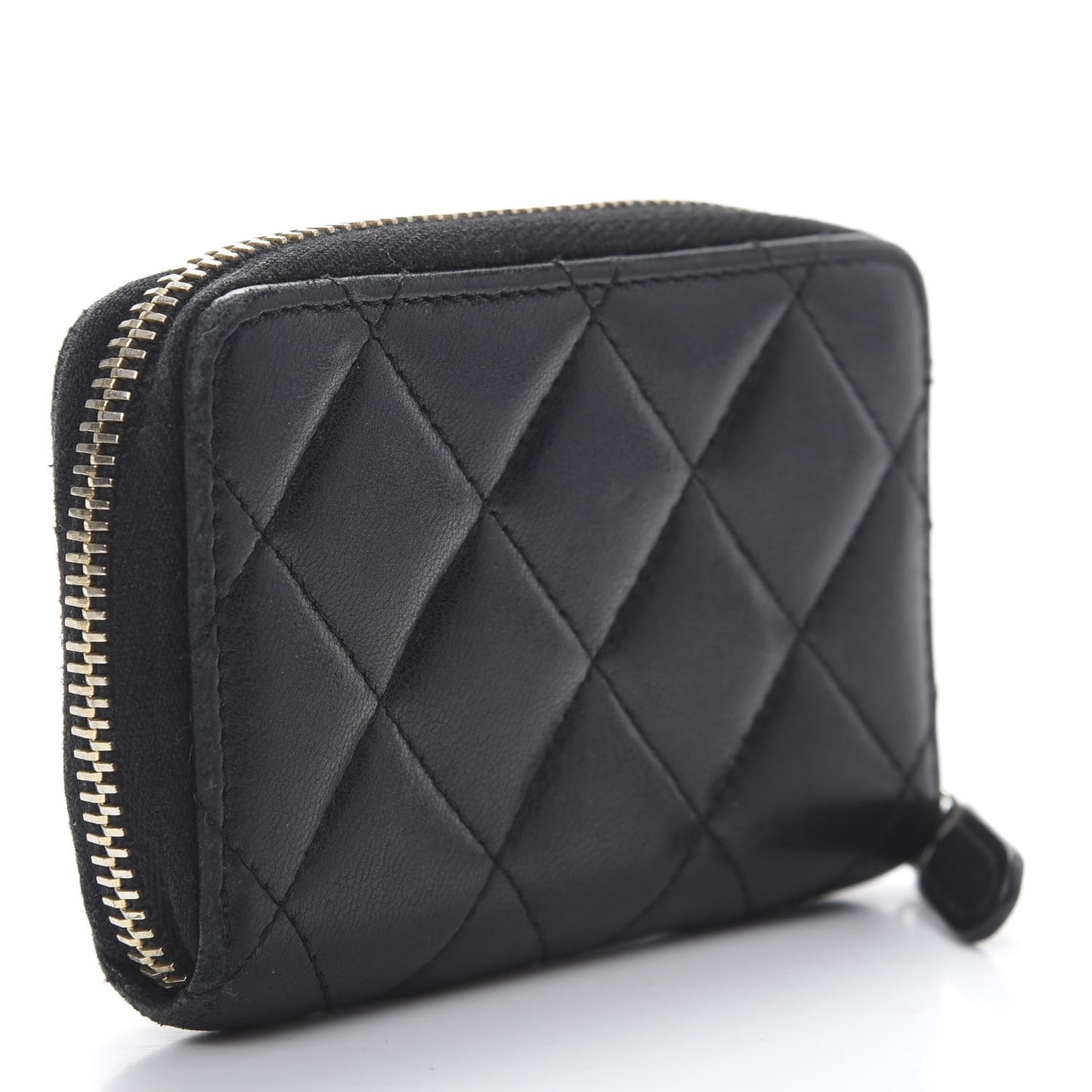 Lambskin Quilted Zip Coin Purse Black