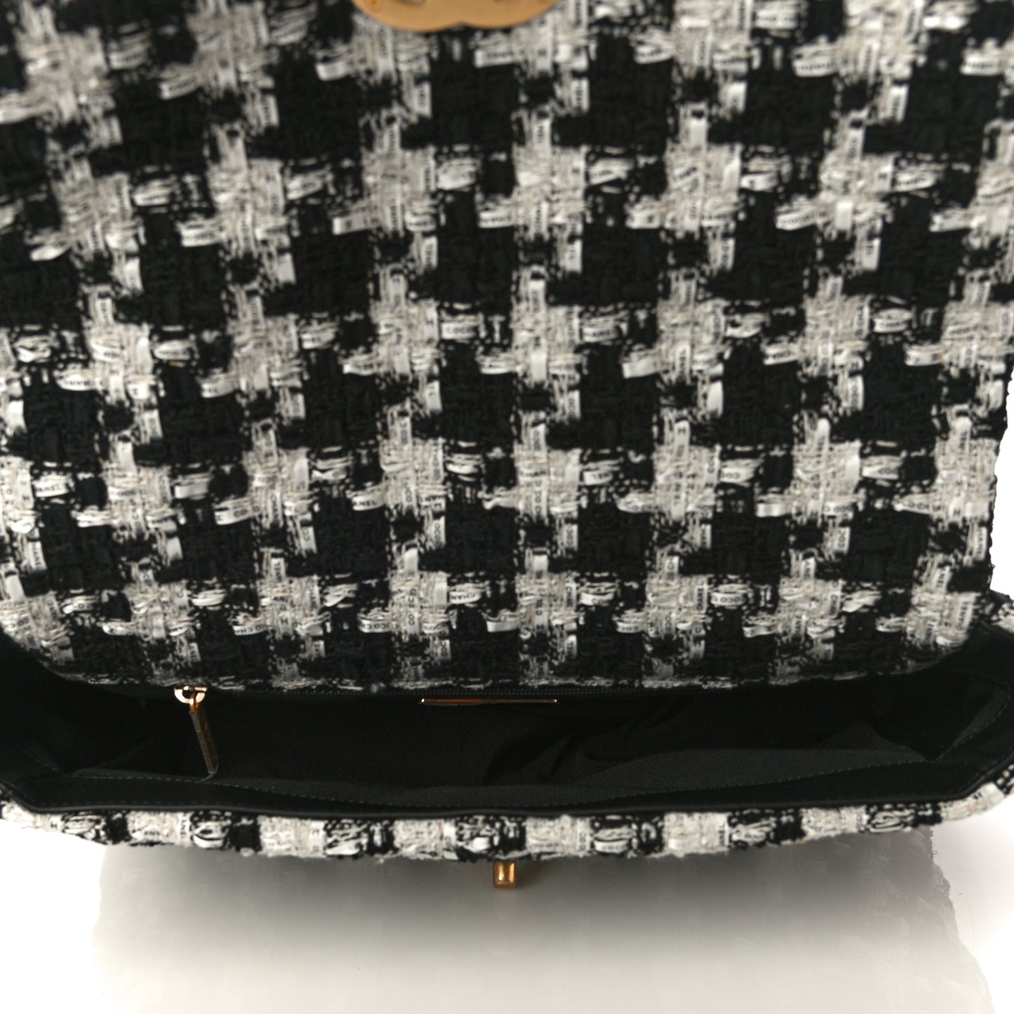 Tweed Quilted Large Chanel 19 Flap Black Ecru White
